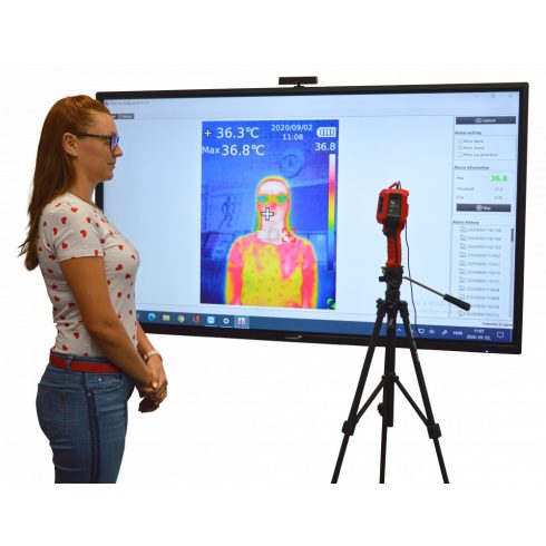 Optimum COVID beléptető csomag: IQ Thermal Imager - Érintés mentes infravörös testhőkamera tripod állvánnyal és interaktív képernyővel