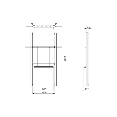 FLEX pilonos fali tartó Legamaster interaktív táblákhoz (fix magasságú, bármely méretű táblához) tolltartóval és laptop polccal