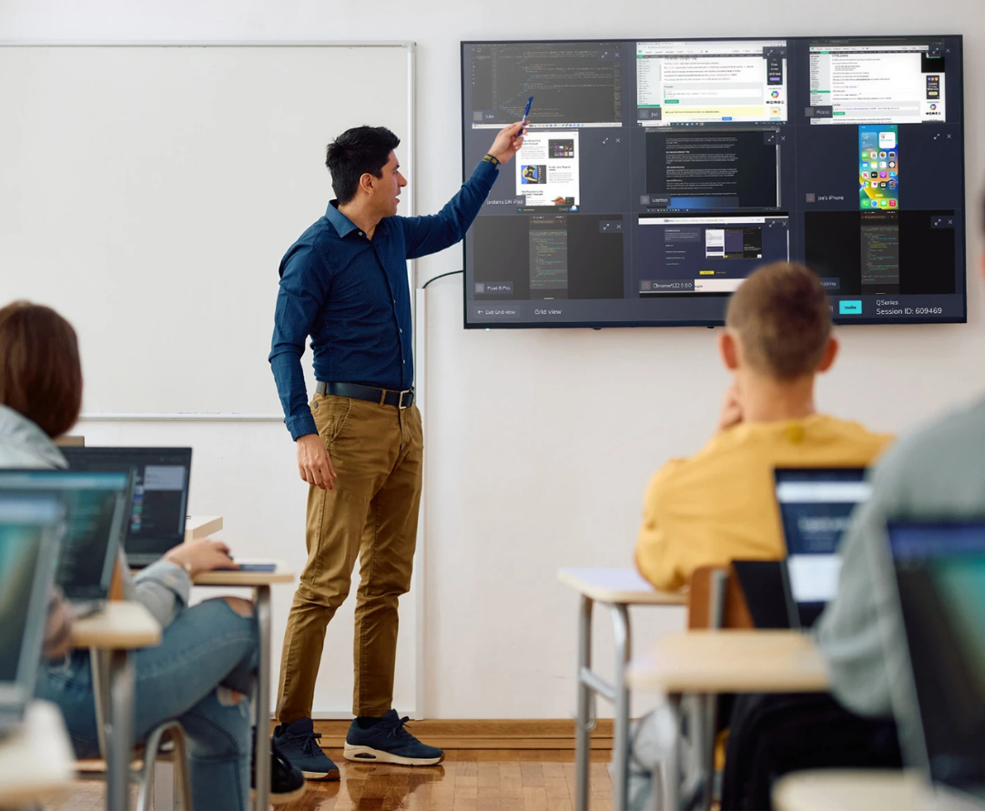 a man wearing headphones and running on a treadmill